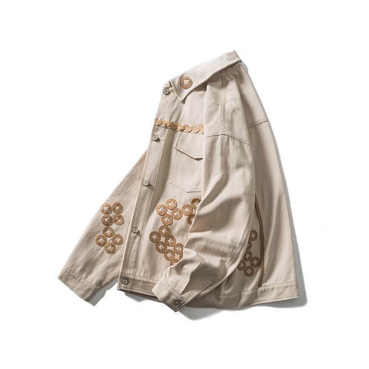 Copper Coin Embroidered Multi-pocket Jackets For Men And Women