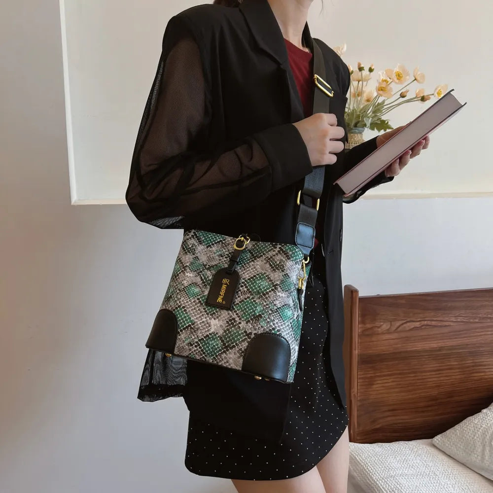 PU Leather Snakeskin Print Crossbody Bag For Women