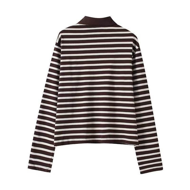 Casual versatile lapel striped pullover top for women | MuddyStock Originals MuddyStock