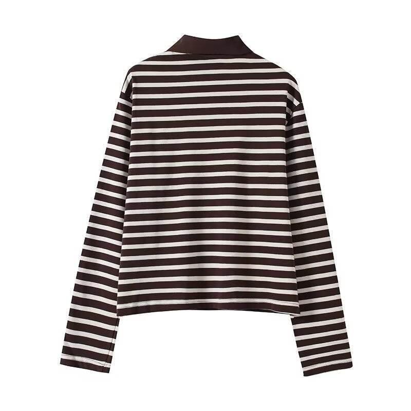 Casual versatile lapel striped pullover top for women | MuddyStock Originals