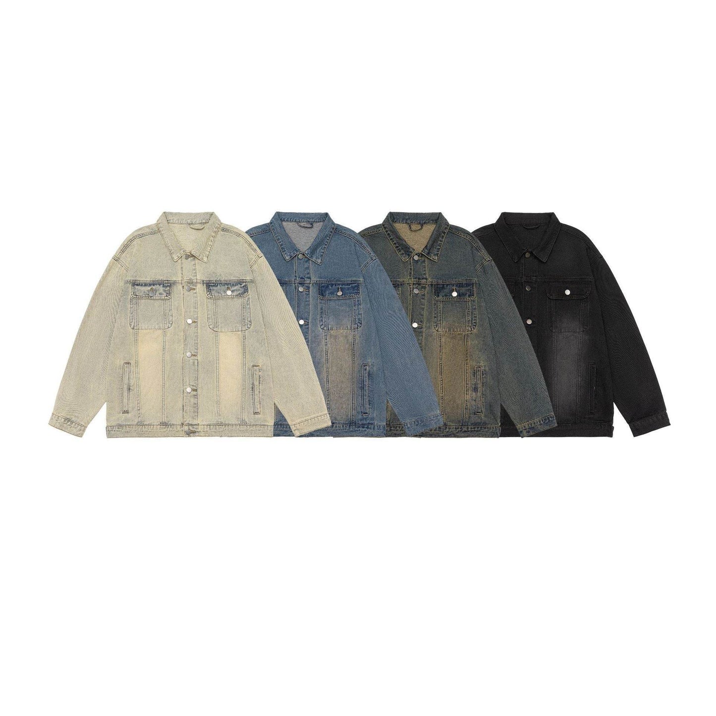 American Retro Washed Denim Jacket Fall And Winter Lapels Jacket MuddyStock