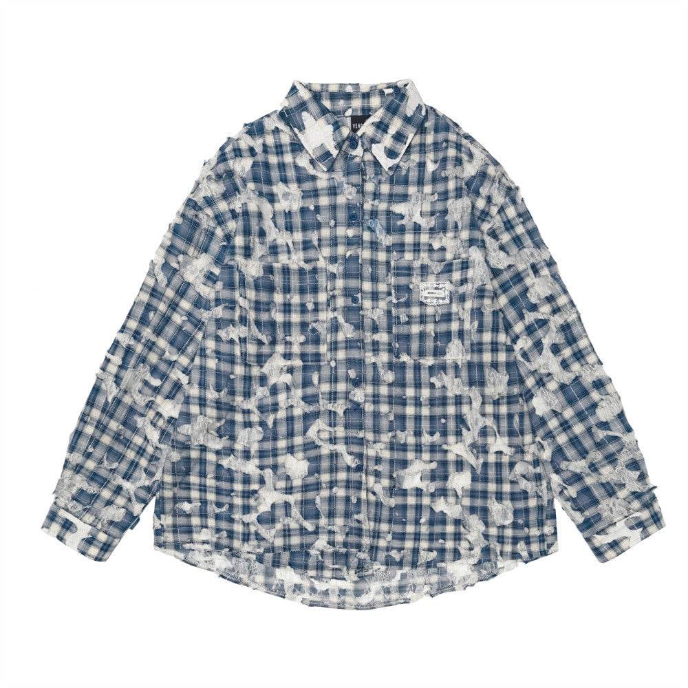 Fashion Personality Plaid Long-sleeved Shirt For Men And Women Blue MuddyStock