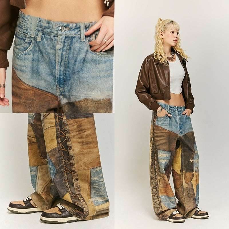 Vintage Patch Jeans Pure Cotton Casual Pants For Men And Women MuddyStock
