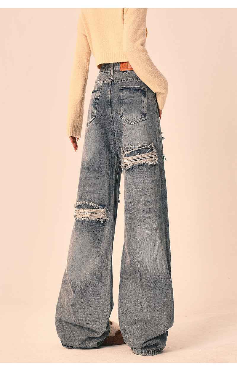 Ripped Loose Straight Wide Leg Oversized Jeans For Women