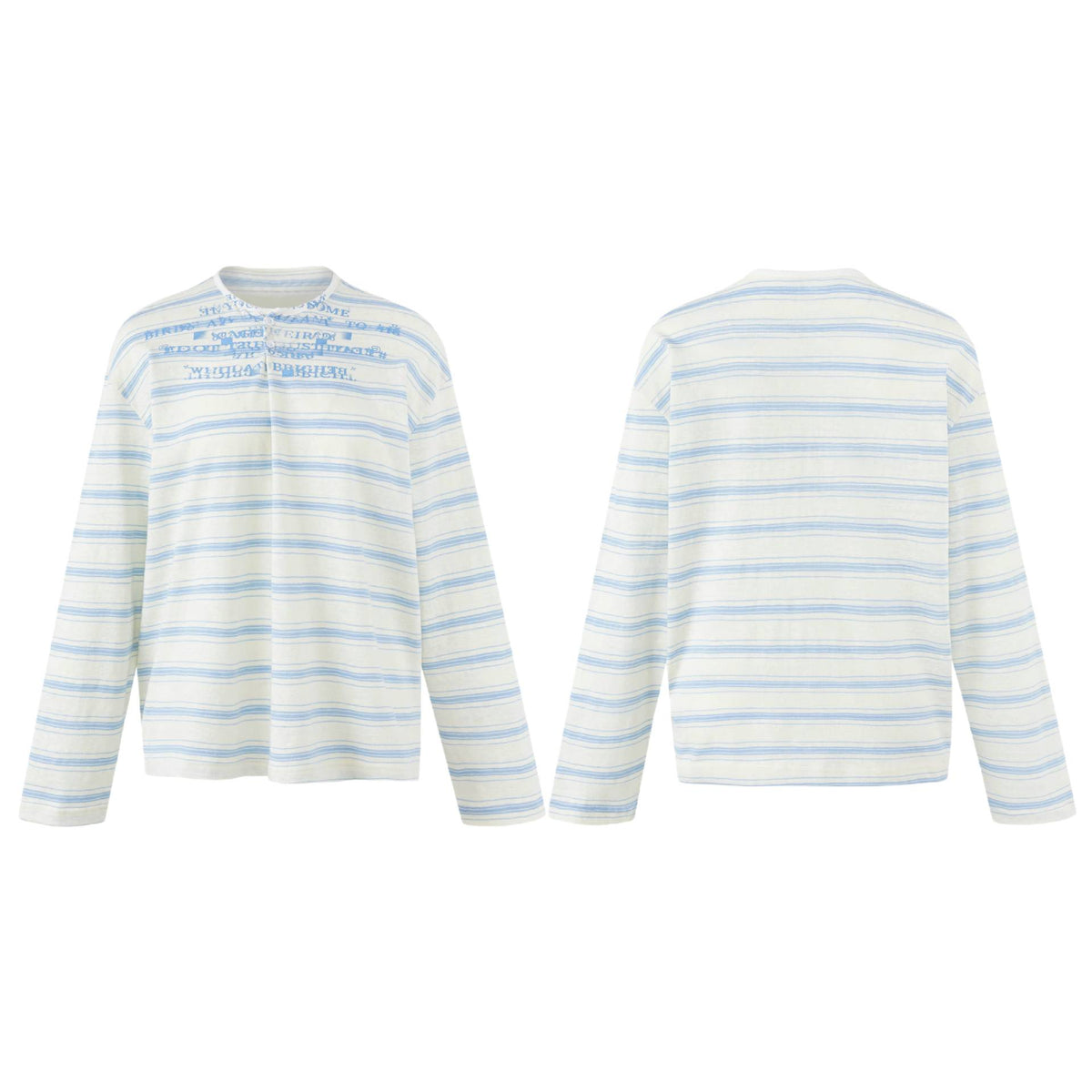 Faded Letter Pleated Henley Stripe Long Sleeve T-Shirt for Men