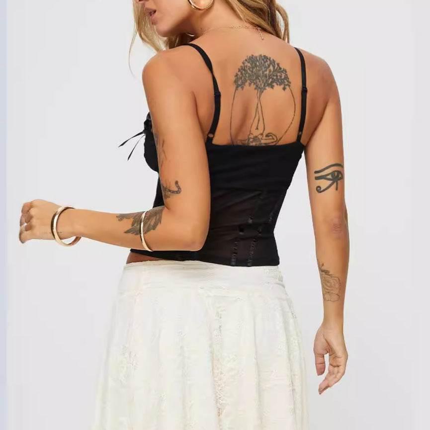 Women's Solid Color Suspender Bow Vest