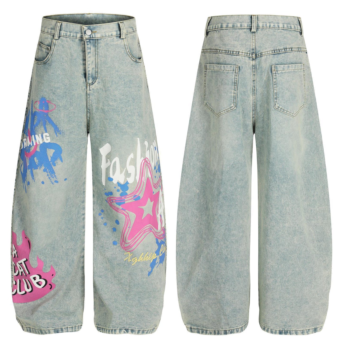 Casual Letter Print Straight Cut Jeans For Women | MuddyStock Originals