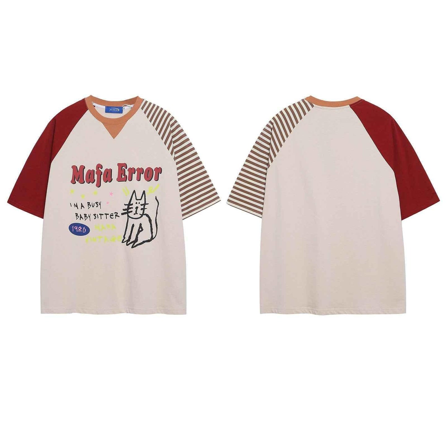 Cat Letter Print Raglan Short Sleeve T-Shirt For Men And Women | MuddyStock Originals