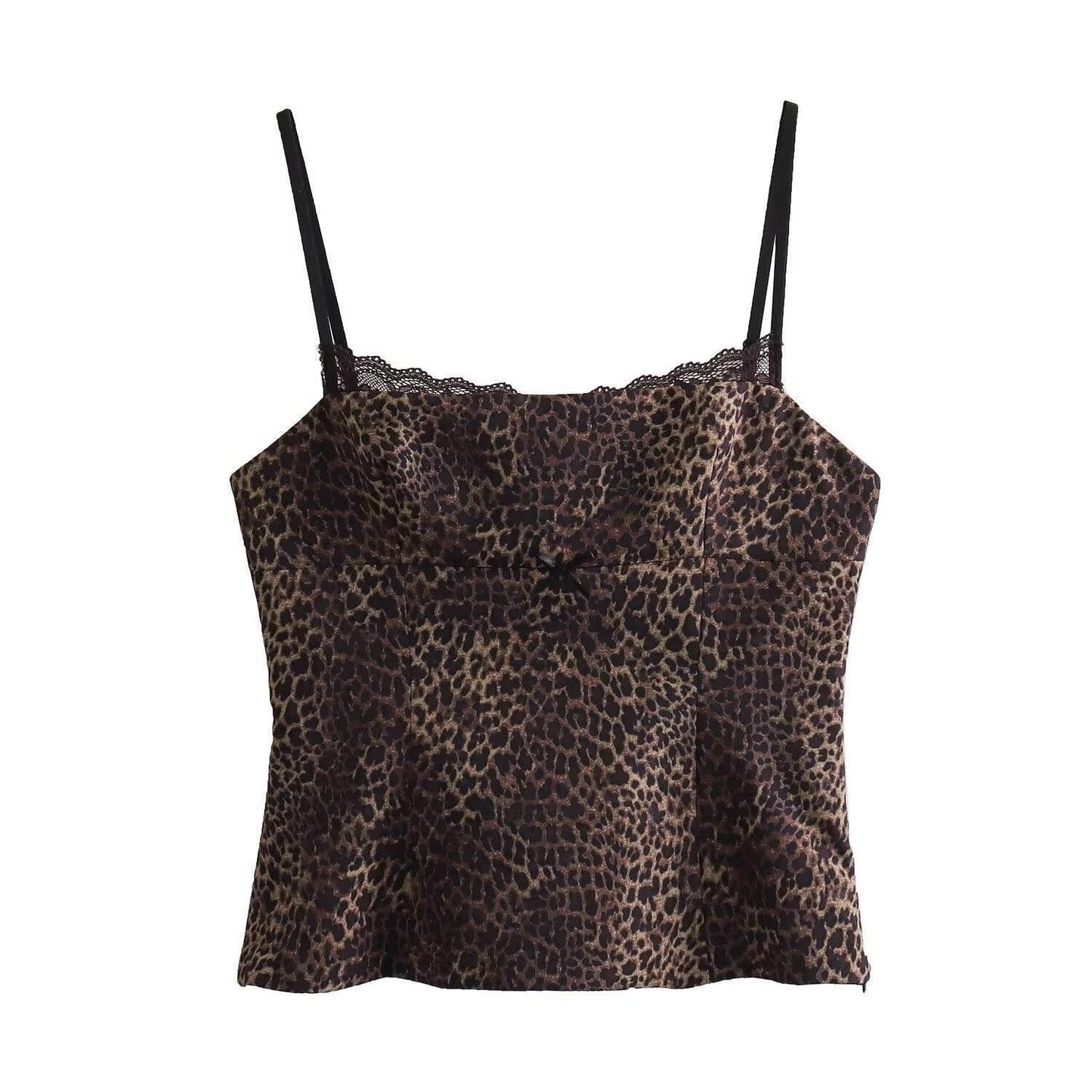 Silk Satin Textured Underwear Strap Top Leopard Print