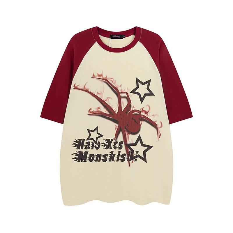 Spider Raglan Sleeve Short Sleeve T-shirt For Men And Women Wine Red