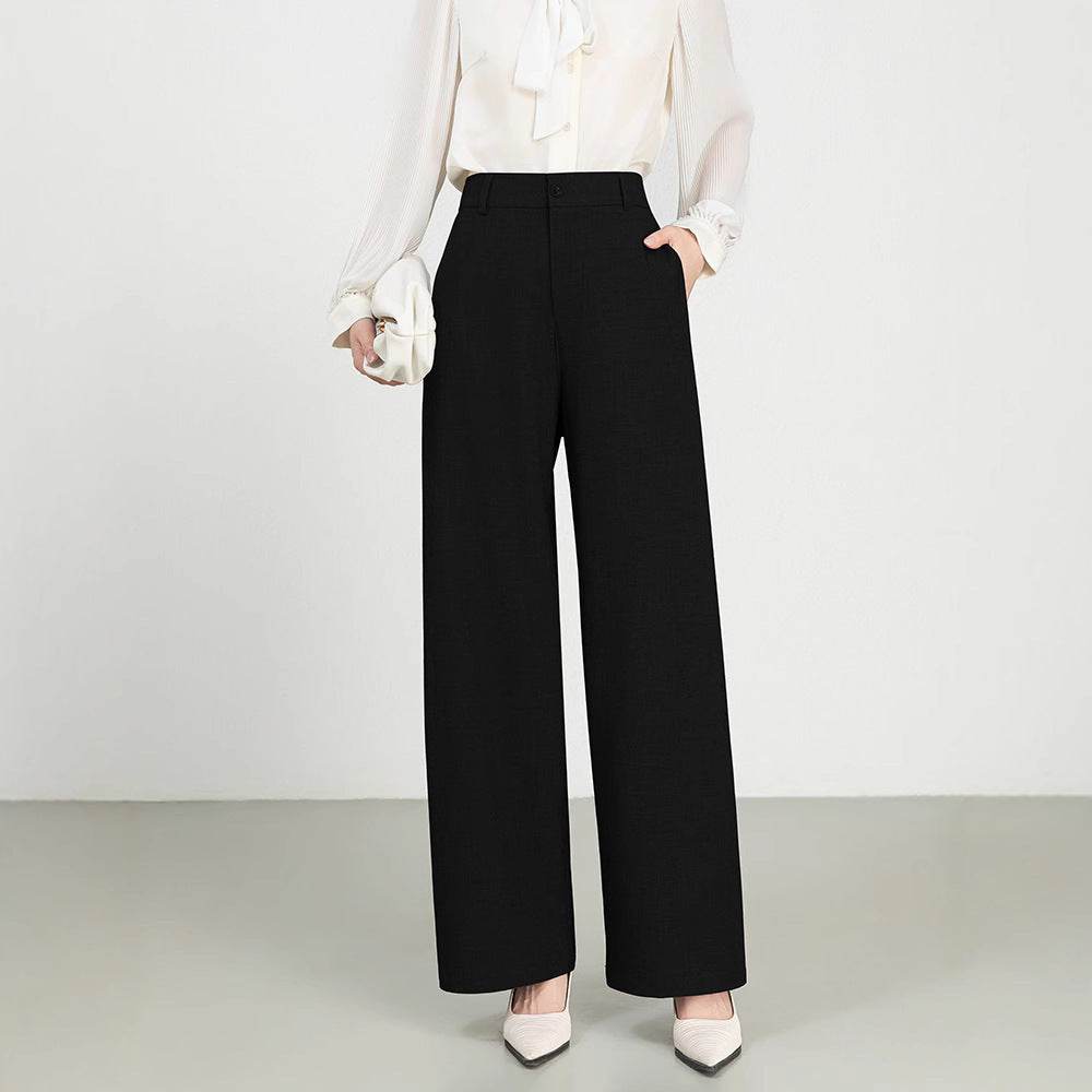 Cotton And Linen High Waist Suit Straight Wide-leg Pants MuddyStock