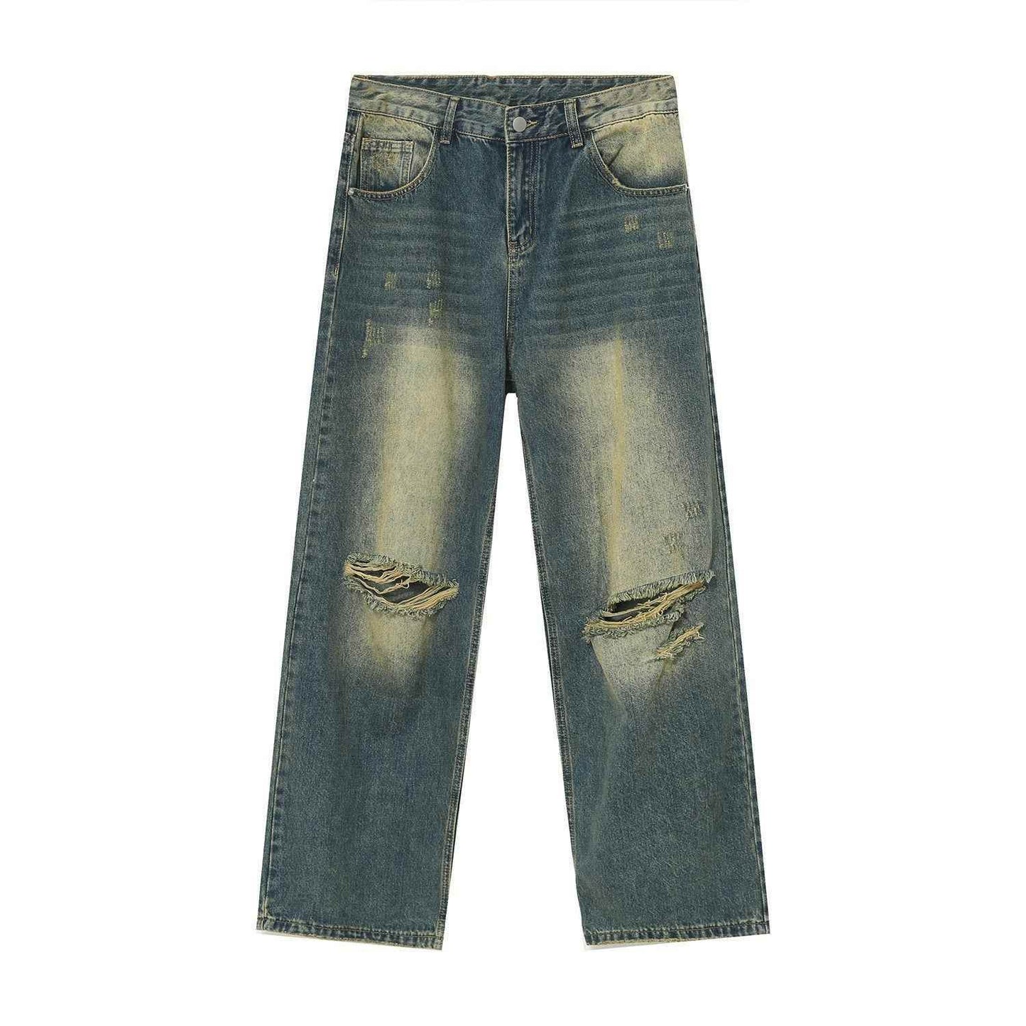 Men's Retro Distressed Rust Earthy Hole Raw Hem Jeans MuddyStock