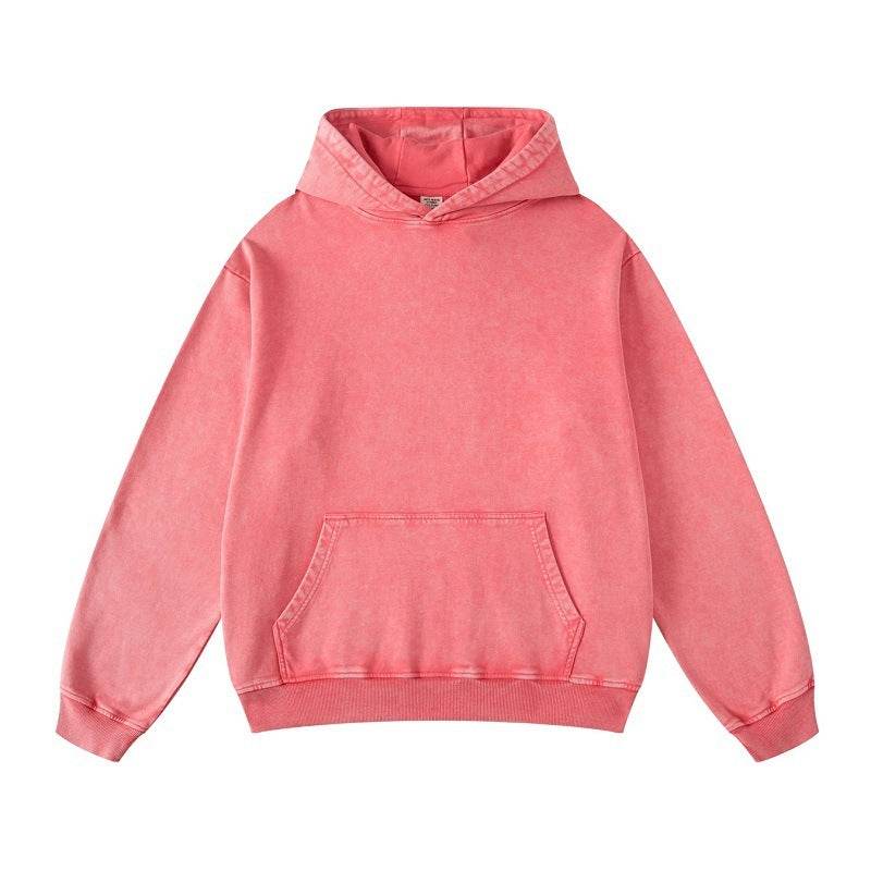 Thickened Washed Old Gradient Solid Color Batik Hooded Sweater For Men And Women Cherry Blossom Color MuddyStock