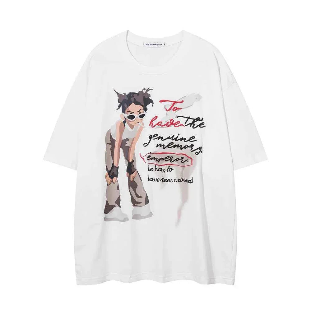 Printed Loose Short-sleeved T-shirt For Men And Women White MuddyStock