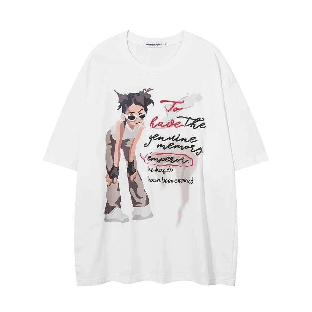 Printed Loose Short-sleeved T-shirt For Men And Women White