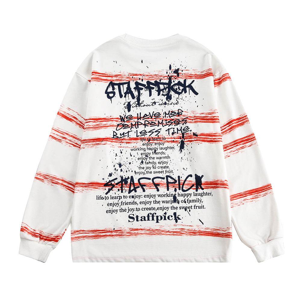Hand-painted Graffiti Letter Striped Long-sleeved T-shirt For Men And Women MuddyStock
