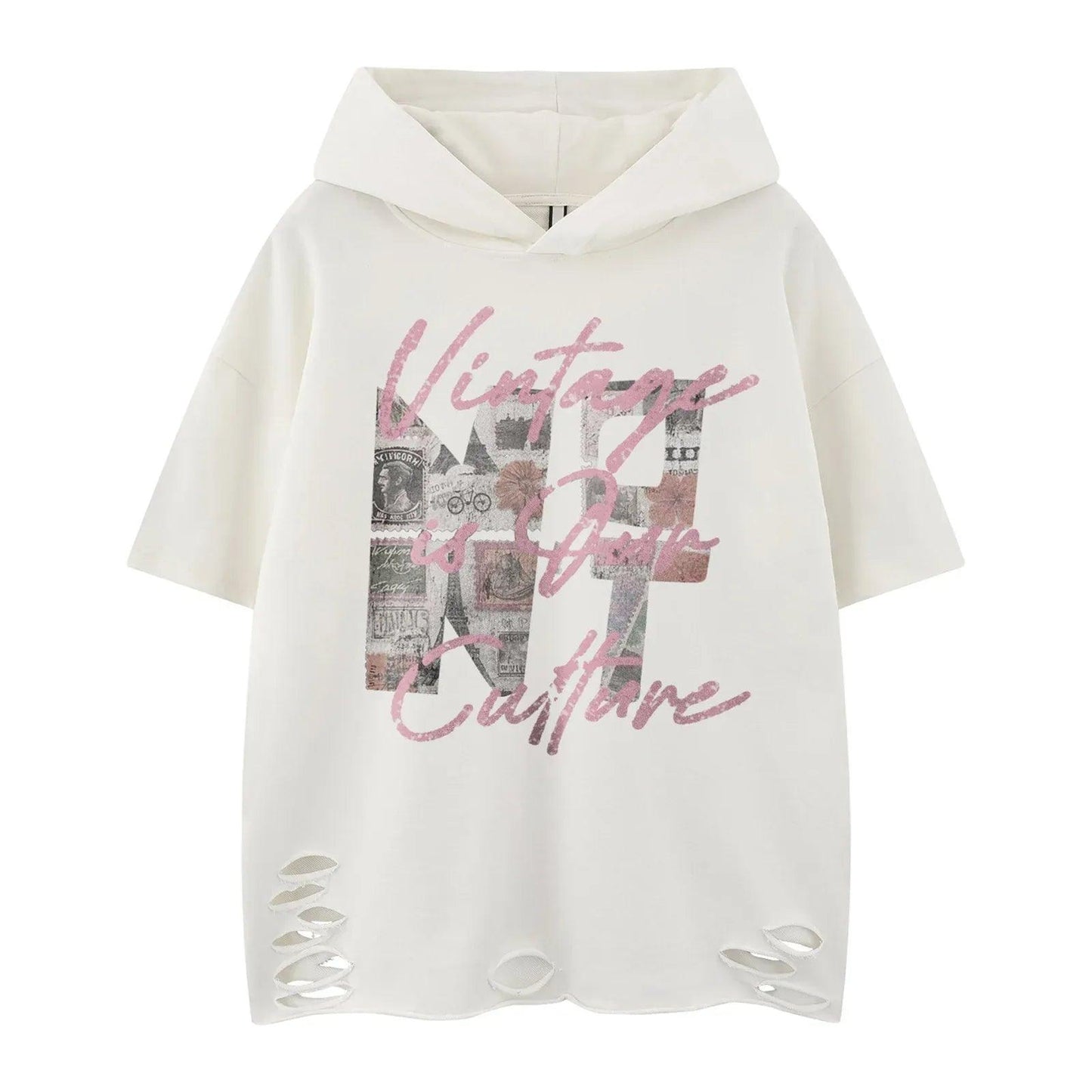 Streetwear Unique Design Washed Hooded Short Sleeve T-Shirt For Men And Women | MuddyStock Originals White
