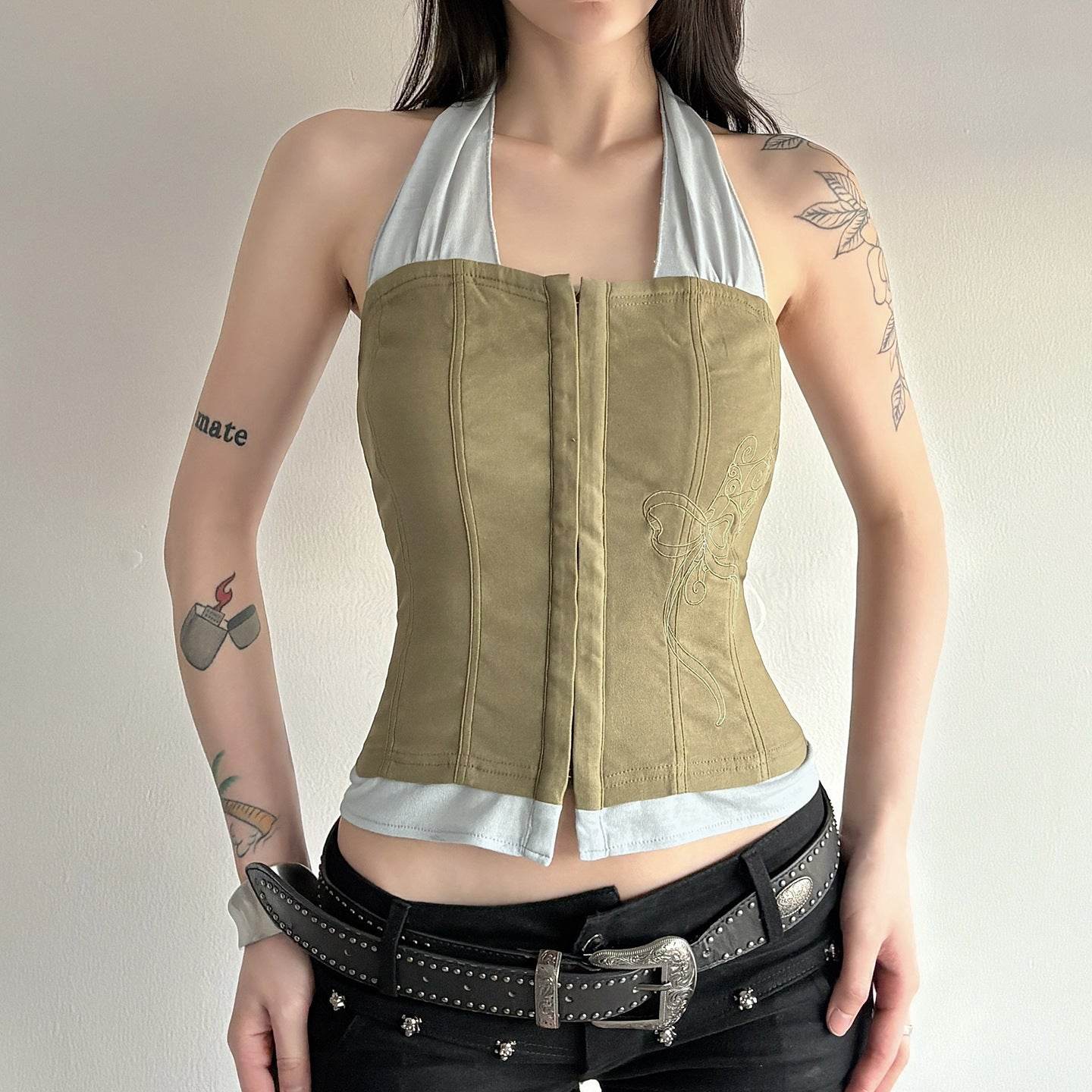 Fake two-piece sleeveless U-neck halter top for women | MuddyStock Originals MuddyStock