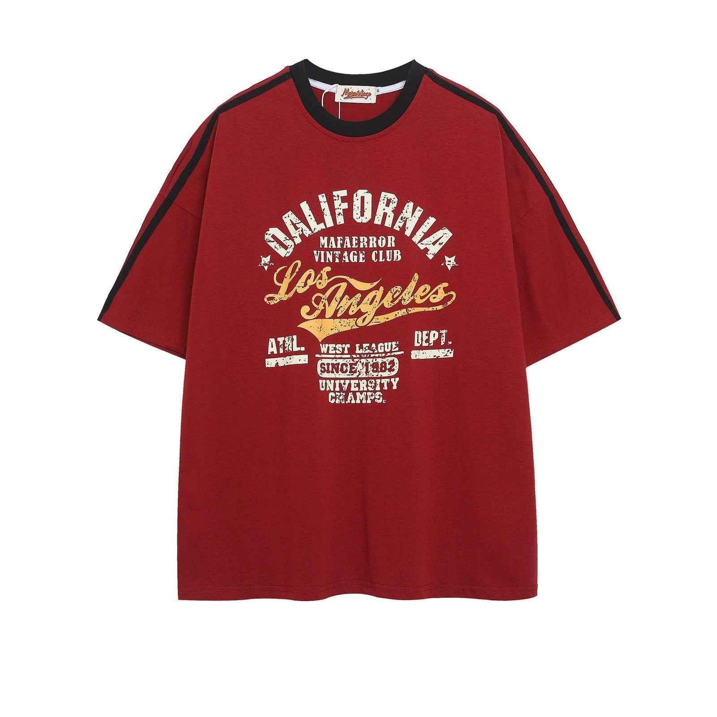 Webbing Letter Print Short Sleeve T-Shirt For Men | MuddyStock Originals Red