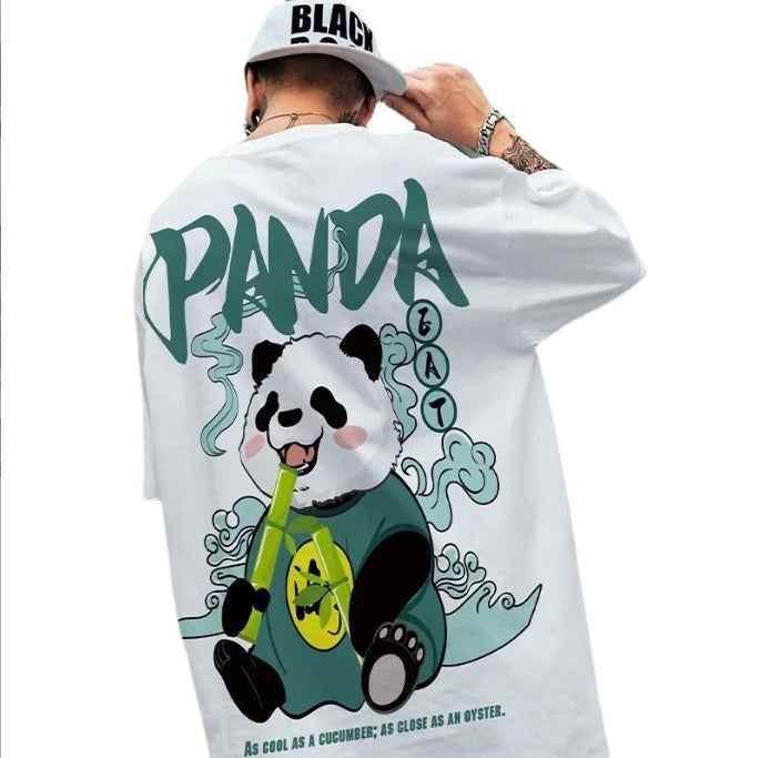 New National Fashion Panda Short Sleeve Men's Fashion Brand Large Chinese Style Loose 5 5 Solid Half Sleeve MuddyStock