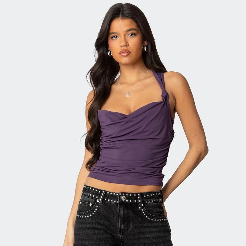 Women's Summer Pleated Cross-Back Short Crop Tank Top | MuddyStock Originals MuddyStock