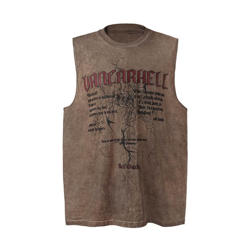 Letter Lightning Print Casual Vest For Men Brown