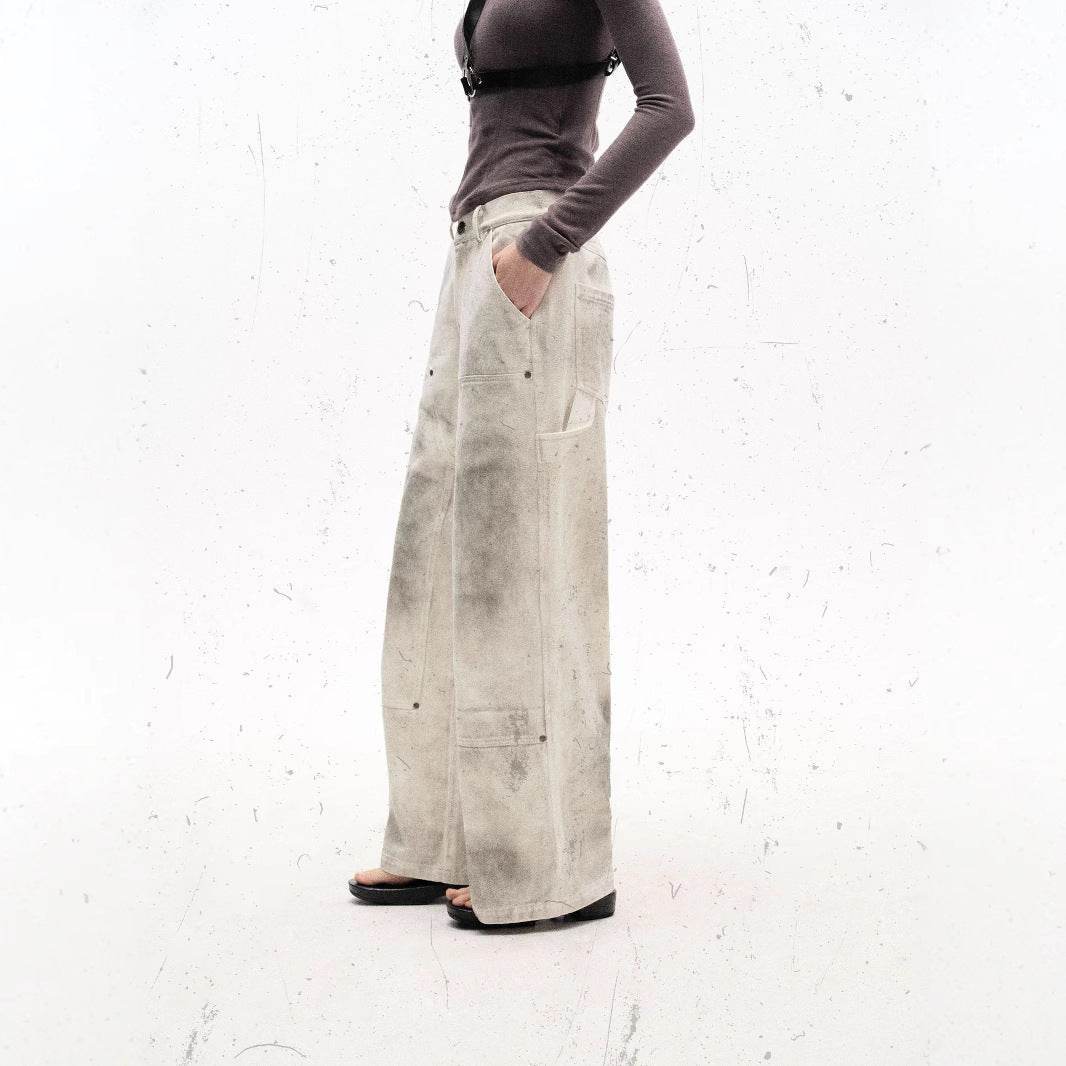 Retro Spray Color Distressed Loose Overalls For Women MuddyStock