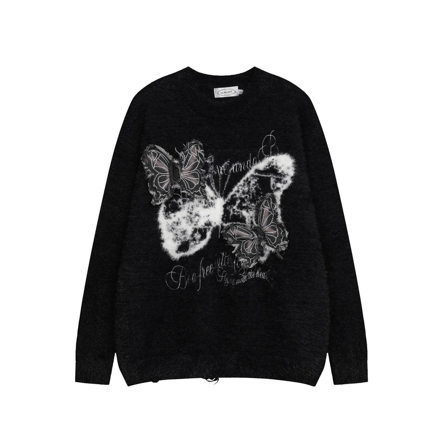 Jacquard Butterfly Applique Knit Sweater for Women | MuddyStock Originals Black MuddyStock