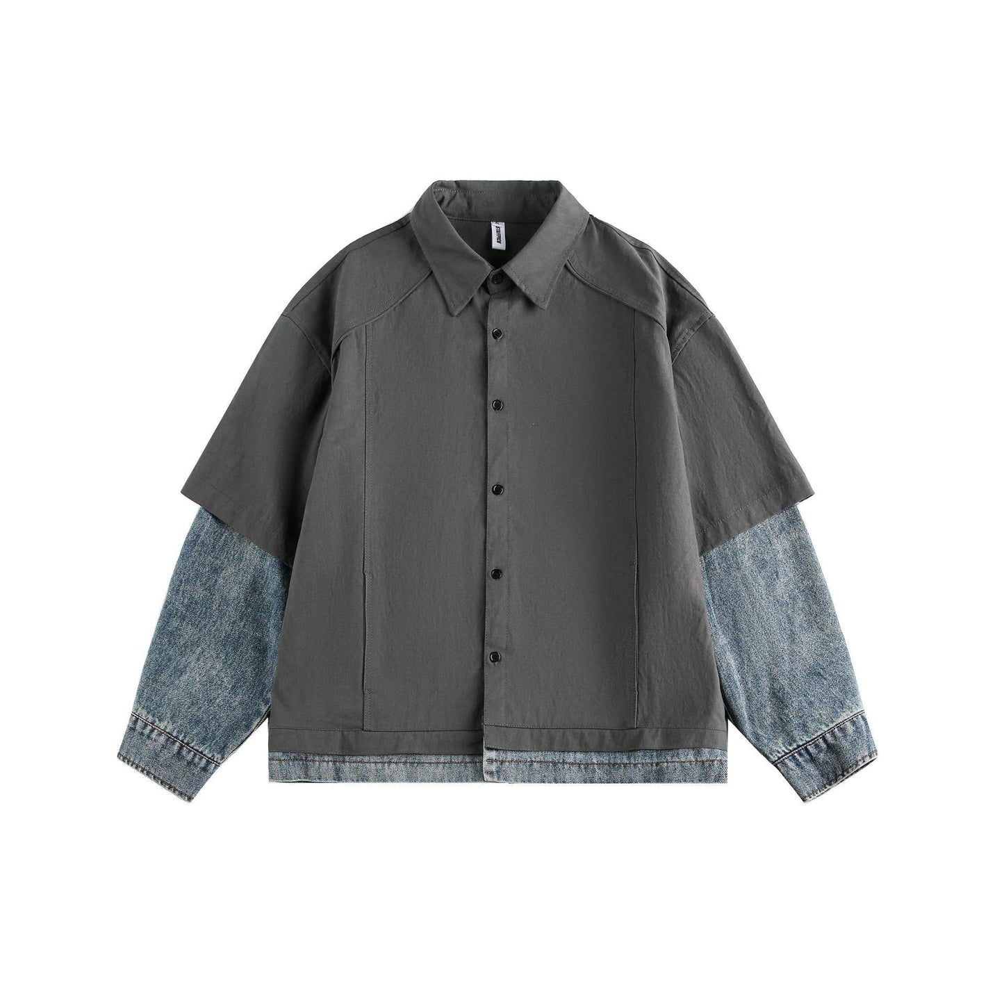 Splicing fake two denim shirts with retro loose fit for women | MuddyStock Originals Gray MuddyStock
