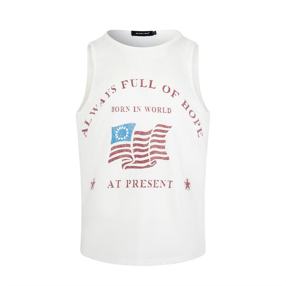 Letter printed shoulder round neck women's vest | MuddyStock Originals White