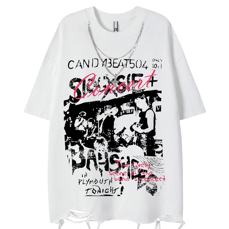 Letter Print Short Sleeve Loose T-Shirt For Men And Women | MuddyStock Originals White MuddyStock