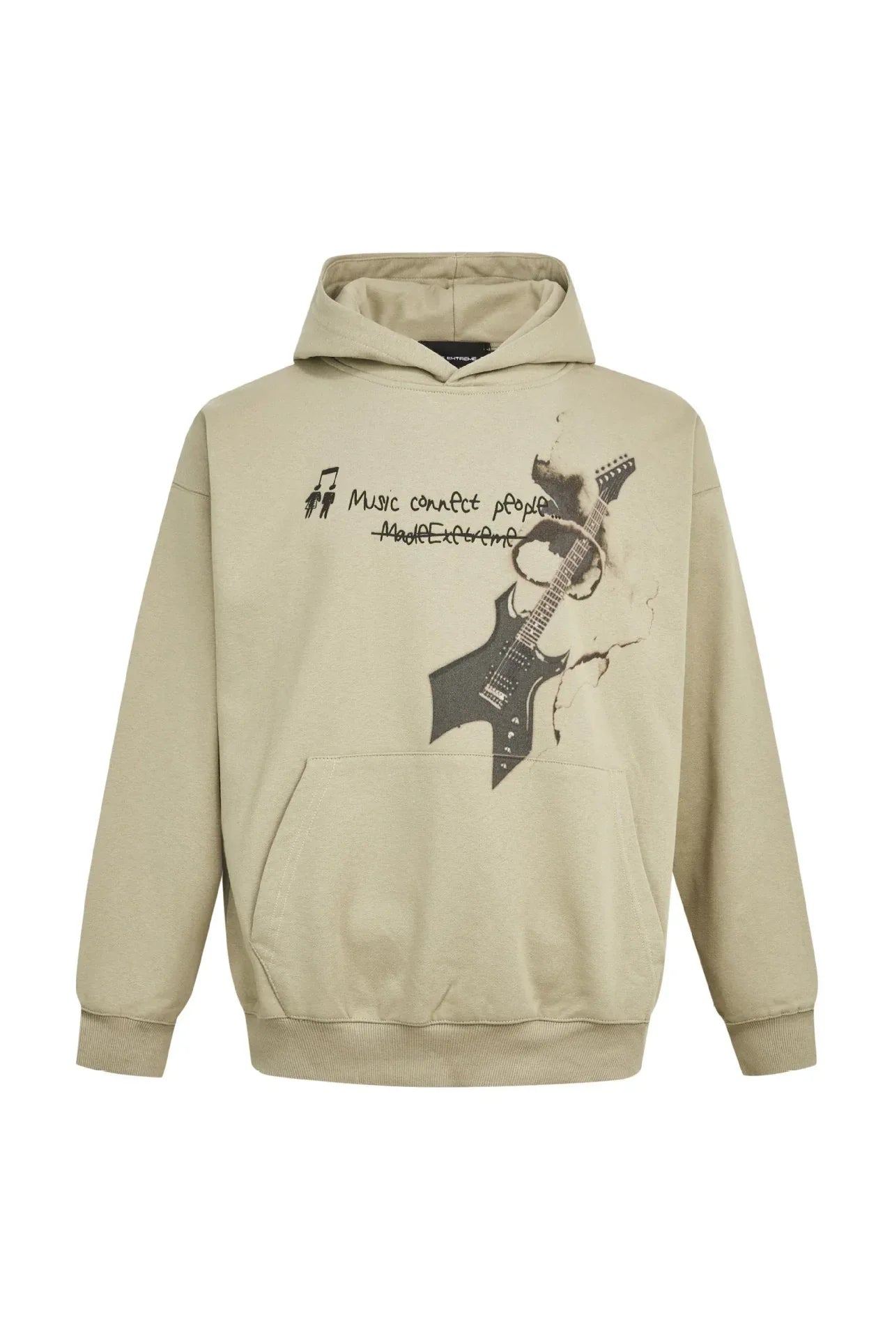 Rock Guitar Print Faded Hoodie For Men And Women | MuddyStock Originals Gray-green eprolo