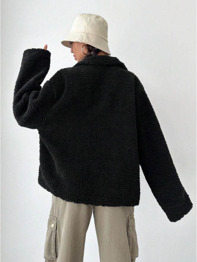 Women's Regular Fit Teddy Fleece Drop Shoulder Jacket MuddyStock