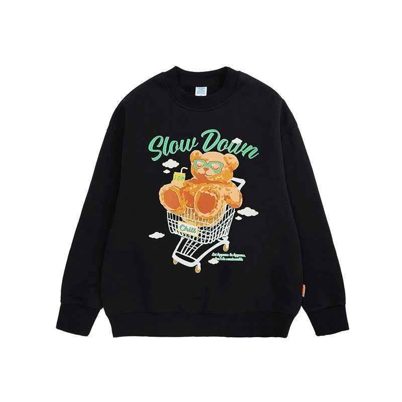 Polar Fleece Suede Foam Bear Round Neck Sweater For Men Black