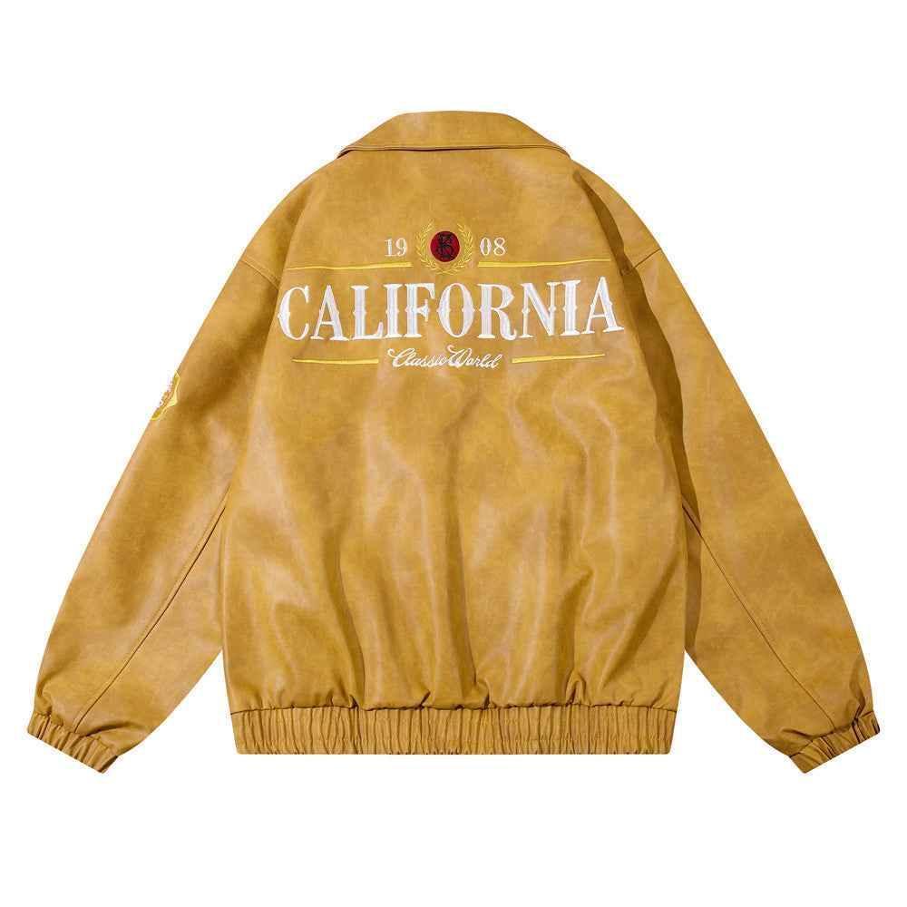 Men's American Embroidery Letters Motorcycle Jacket Ginger
