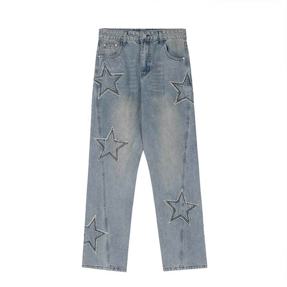 Street Trend Patch Pentagram Cat Whisker Embroidered Jeans Women MuddyStock