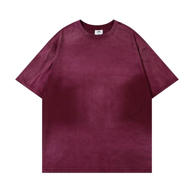 Wash Distressed Dirty Short Sleeve For Men Purplish Red MuddyStock