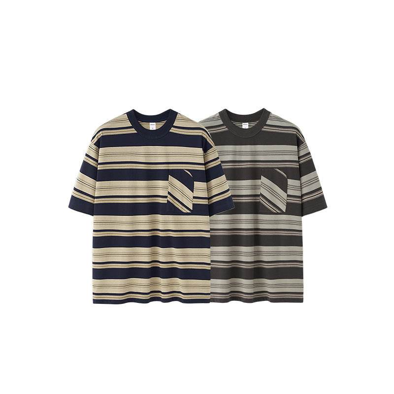 Striped Pocket T-shirt American Style Loose Short Sleeve MuddyStock