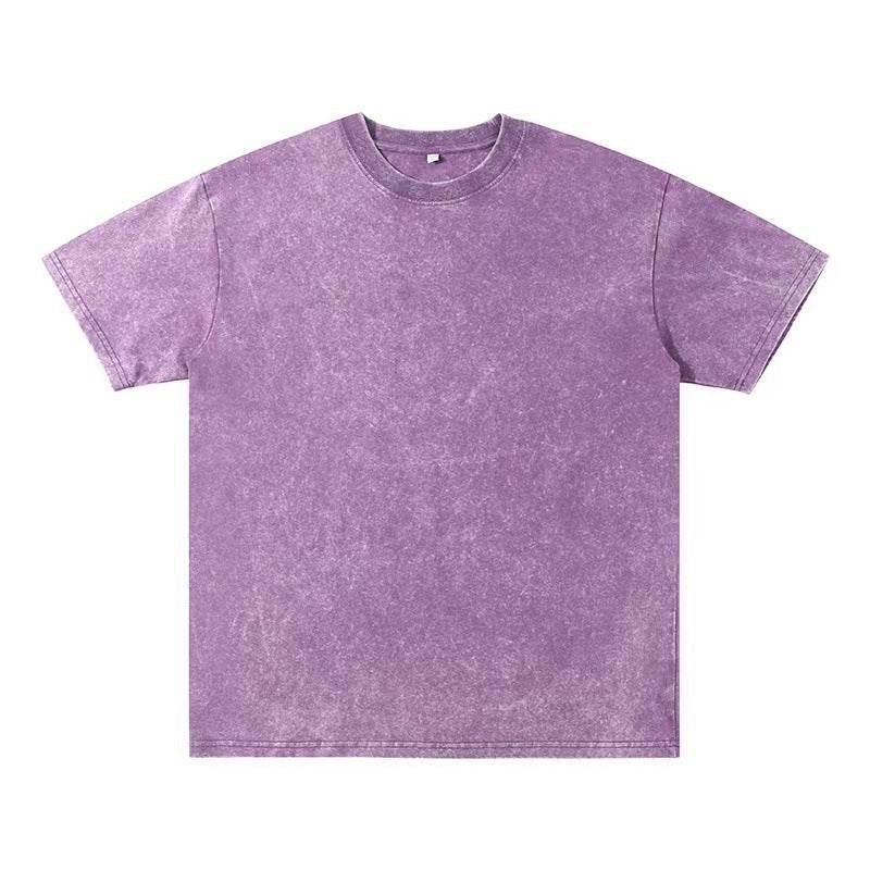 Summer New Round Neck Loose Retro Top Purple MuddyStock