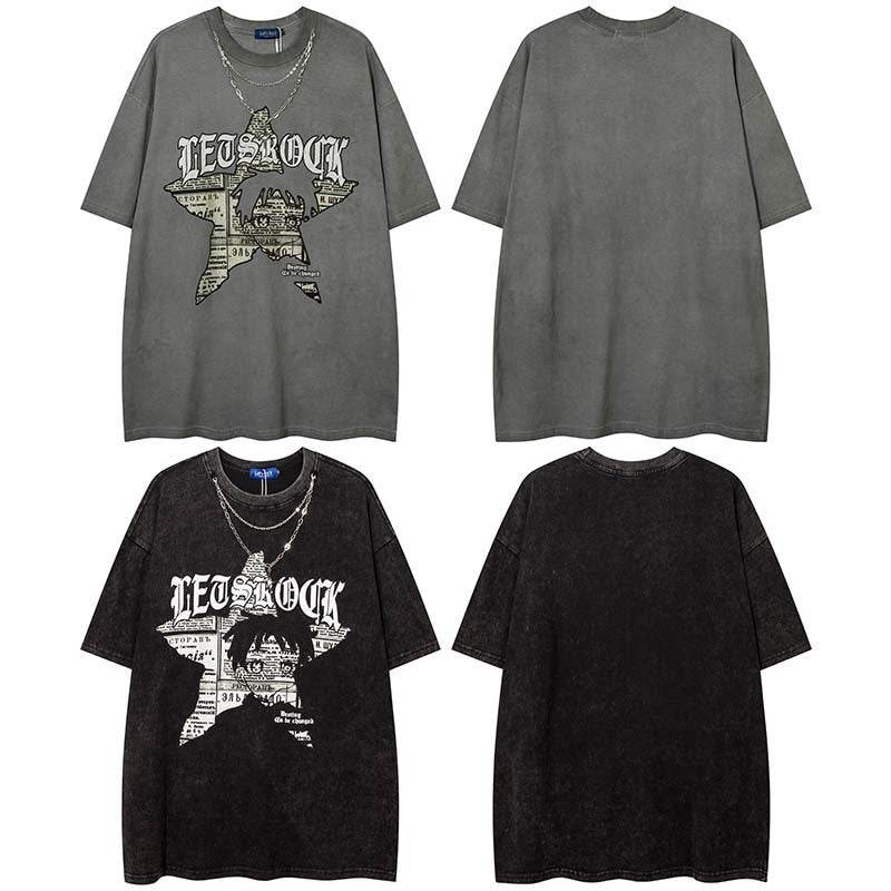 Retro Short-sleeved T-shirt With Necklace For Men and Women MuddyStock