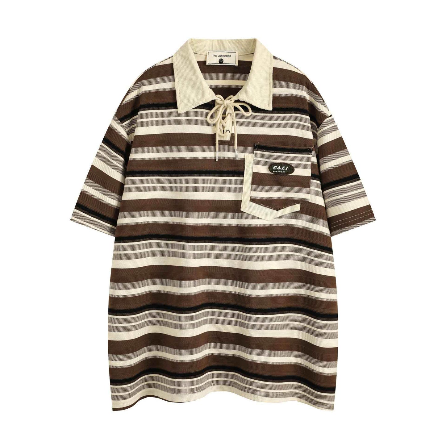 Retro Loose Striped Short-sleeved Polo Shirt For Men MuddyStock