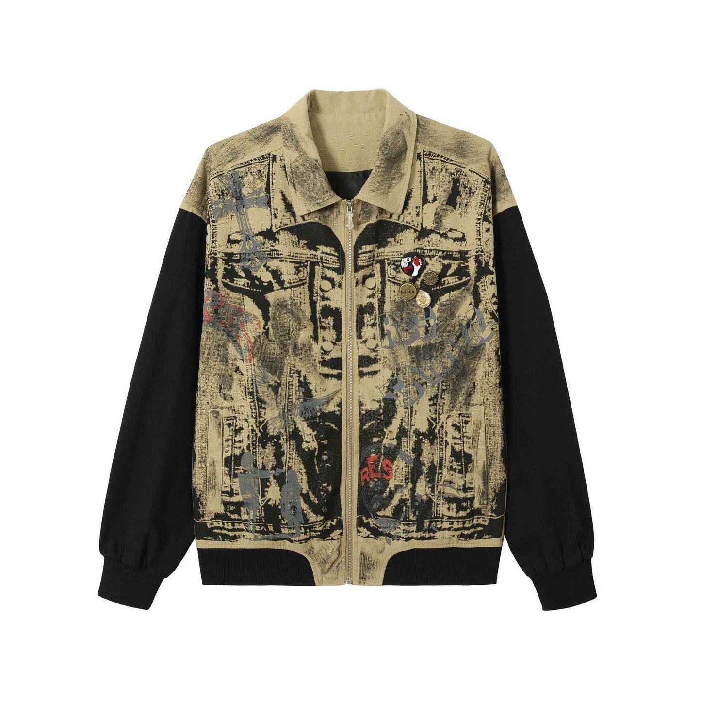 American Retro Graffiti And Badge Decoration Stitching Jacket For Men MuddyStock