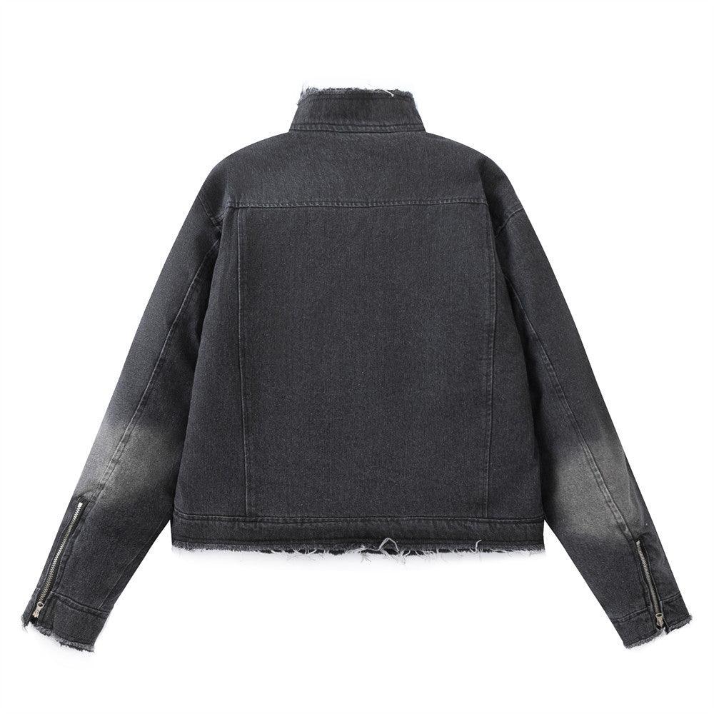 Washing Gradient Frayed Hem Denim Jacket For Women null