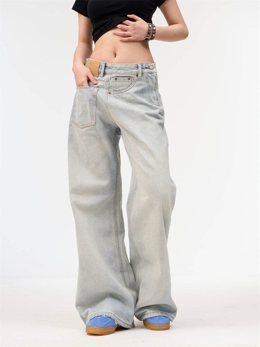 Women's Loose Retro Washed Light Colored Jeans MuddyStock