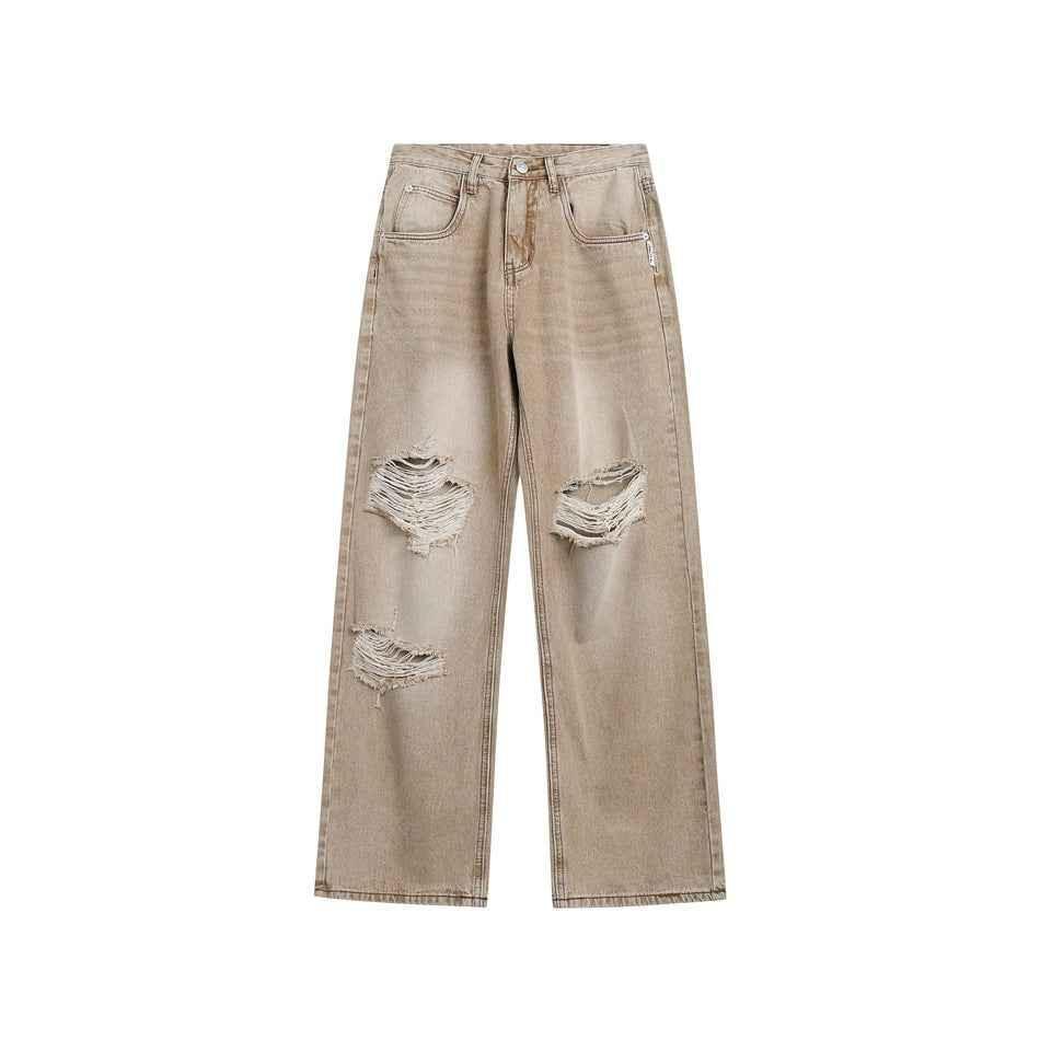 Retro Tattered Jeans For Women Khaki