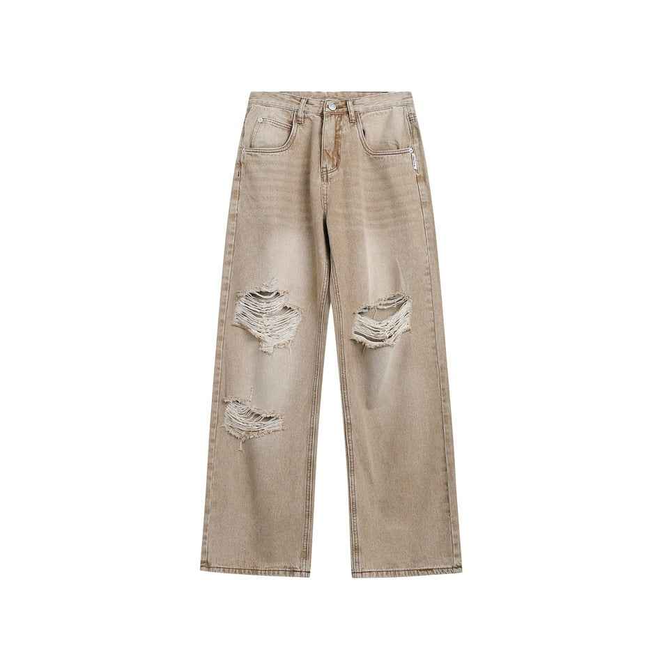 Retro Tattered Jeans For Women Khaki MuddyStock
