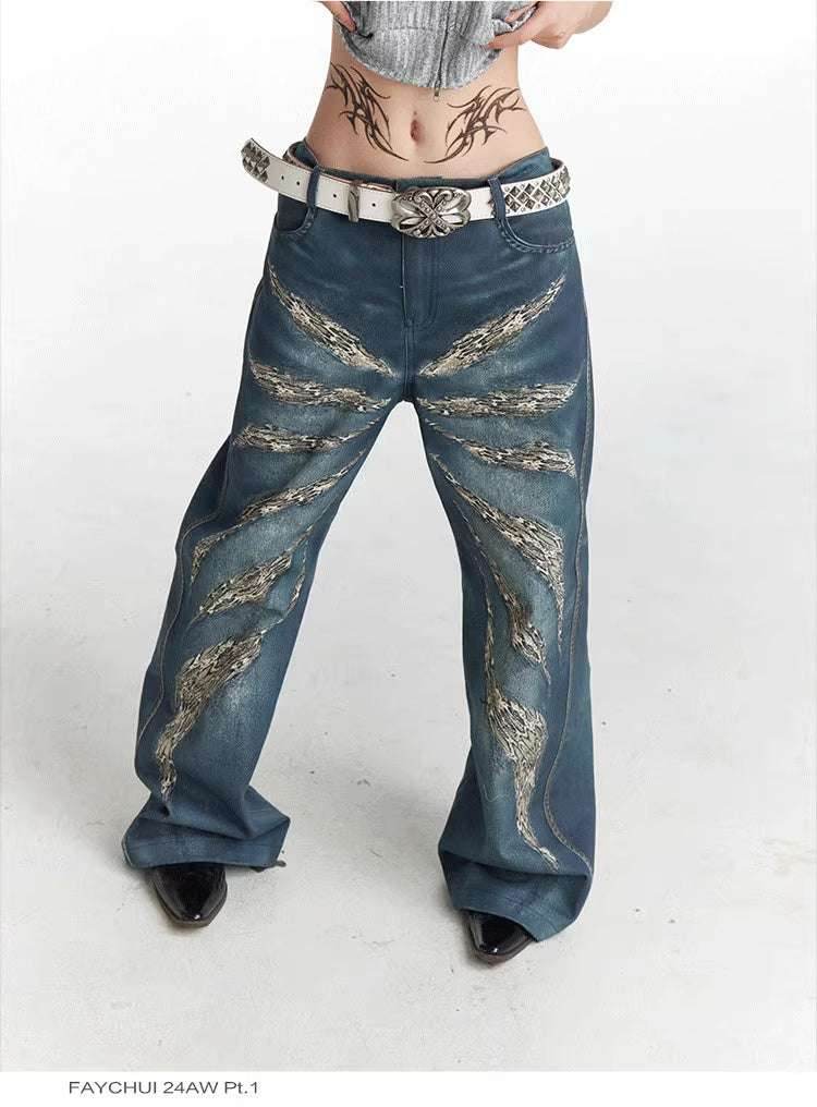 Printed Loose Jeans MuddyStock