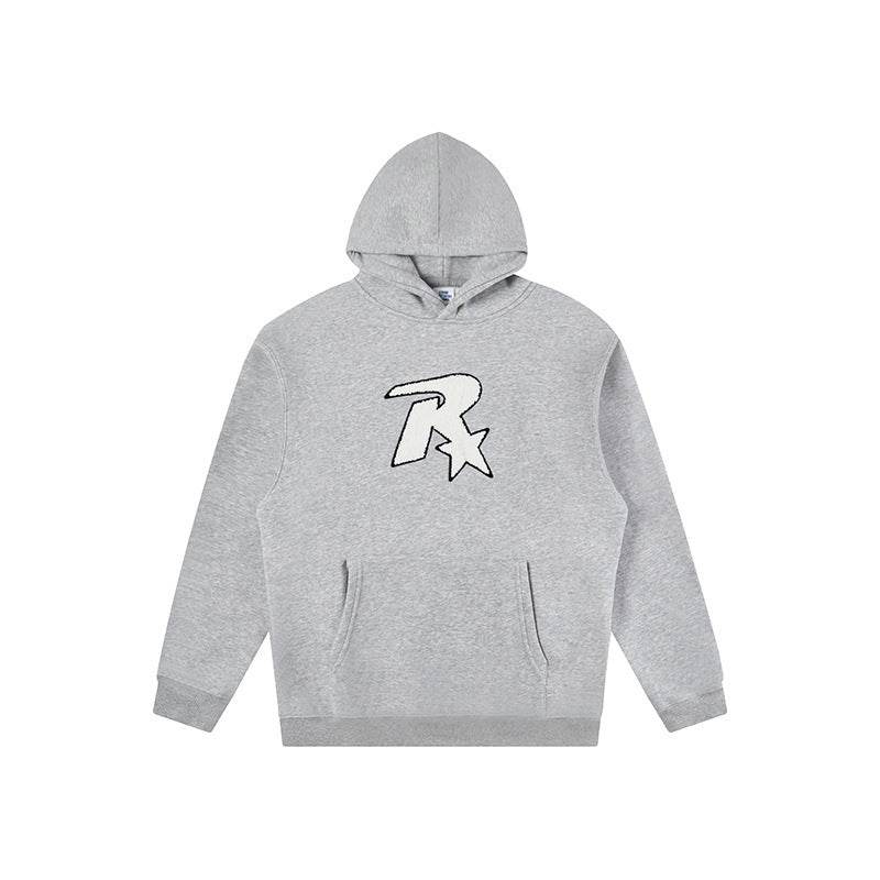 Star Embroidered Hooded Sweater For Both Men And Women Flower Gray MuddyStock