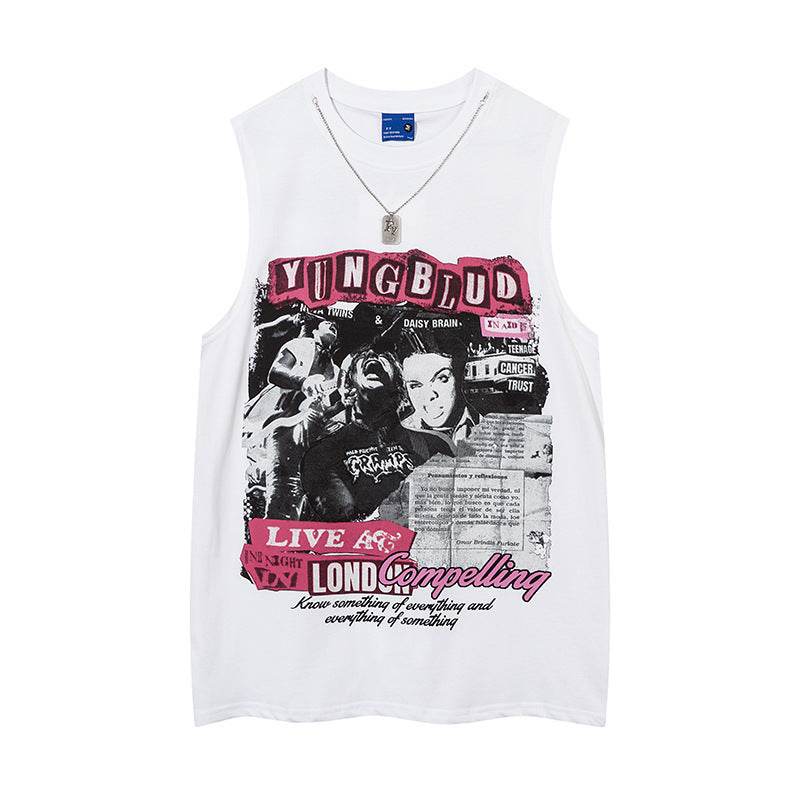 European And American Printed Waistcoat Women White MuddyStock