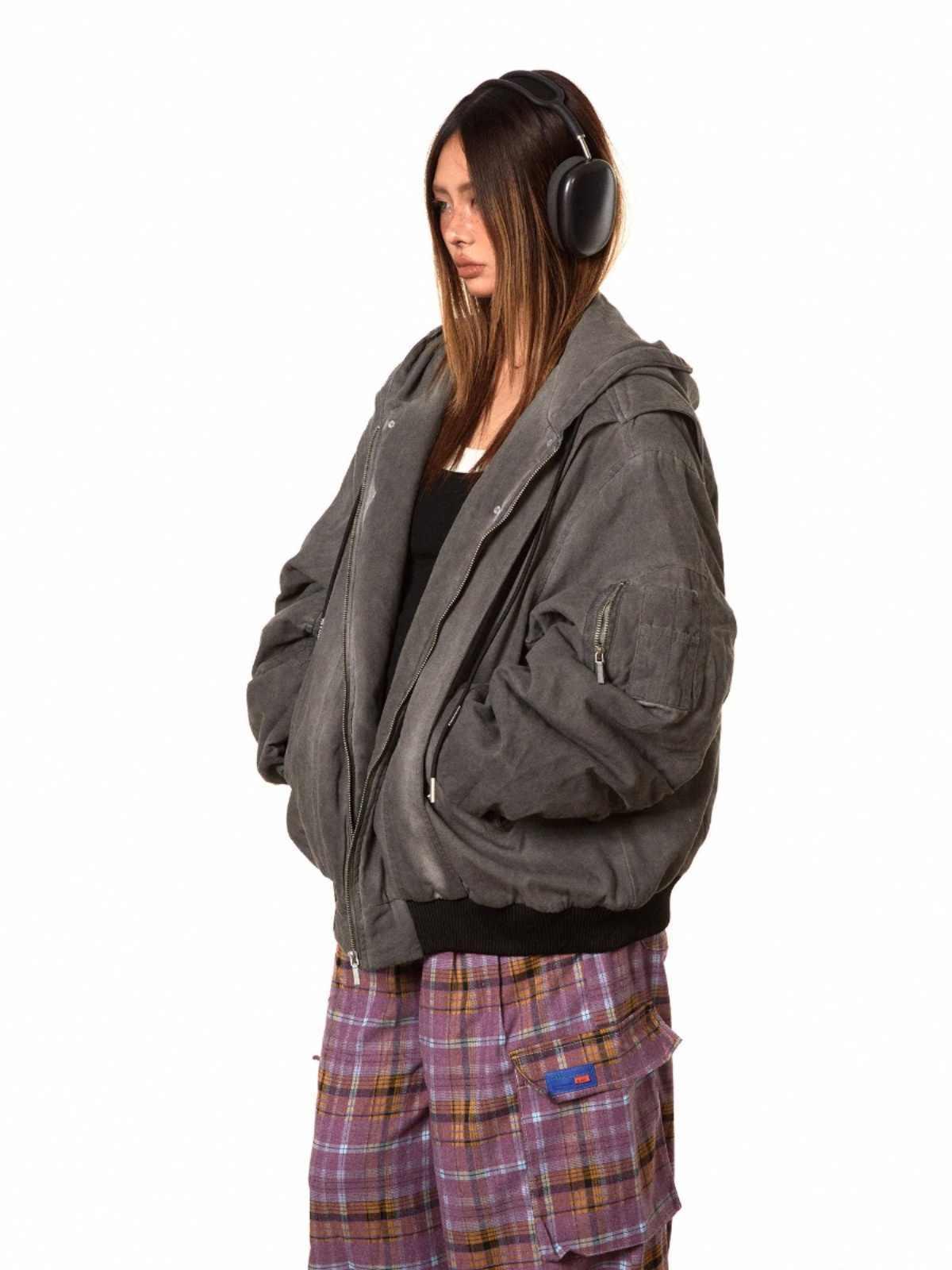 Hooded Washed Old Cotton-padded Jacket For Women